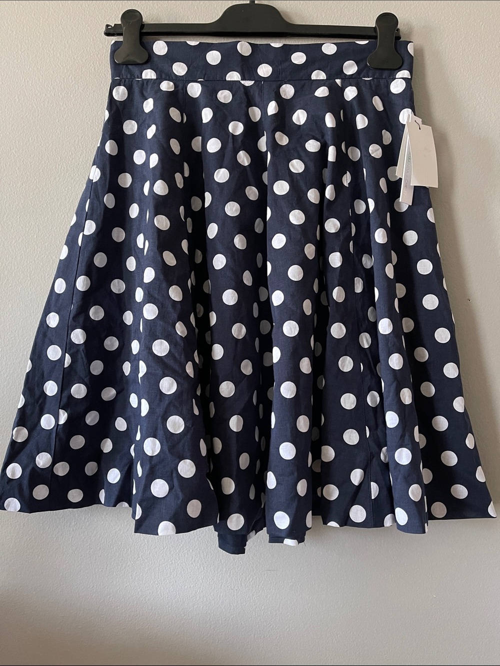 Navy White Polka Dot A-Line Skirt